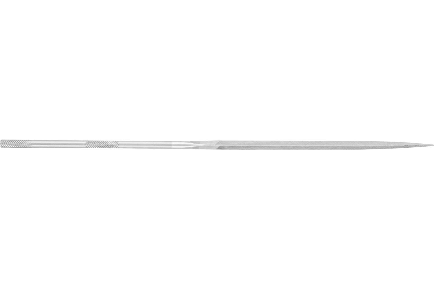 Long, thin metal needle or awl lying horizontally on a white background.