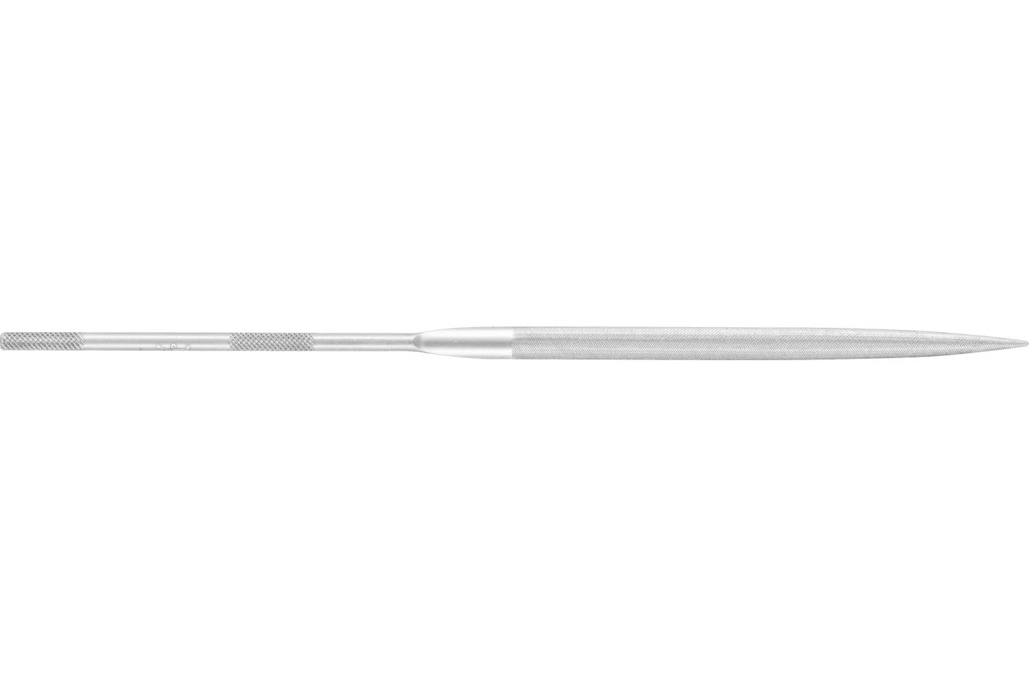 A silver metal stylus pen with a textured grip and tapered tip, shown horizontally on a plain white background.