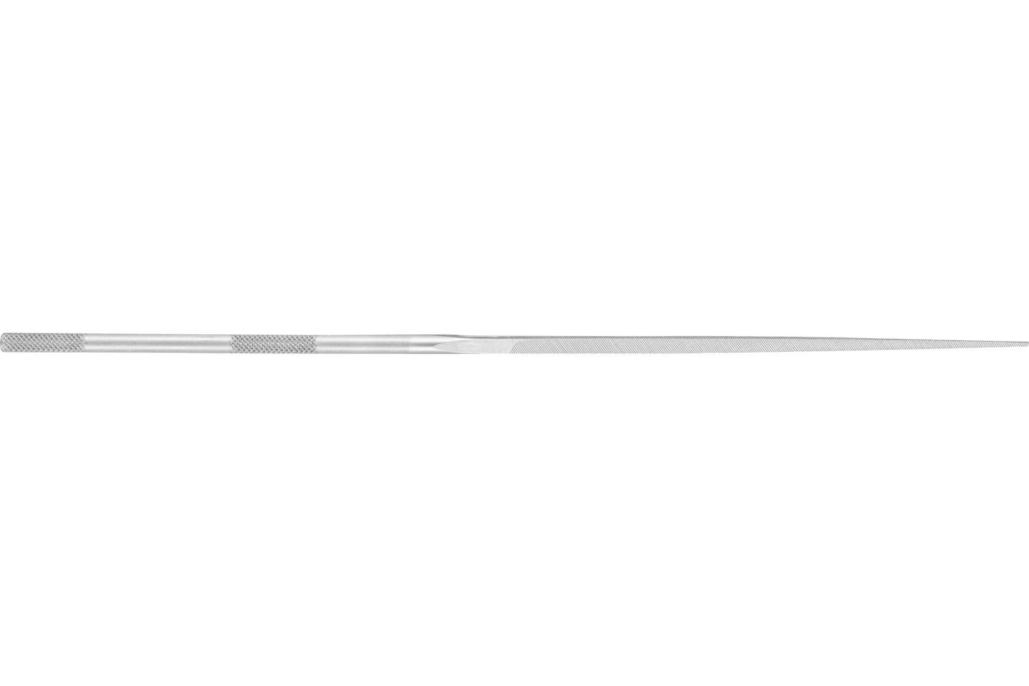 A long, thin metal tool with a knurled handle lies horizontally on a white background.