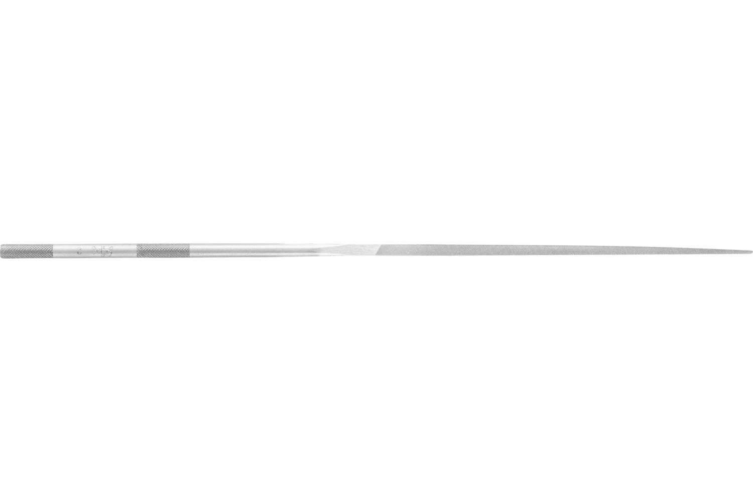 A long, thin silver needle or stylus lies horizontally on a white background, with a thicker handle on the left and a pointed tip on the right.