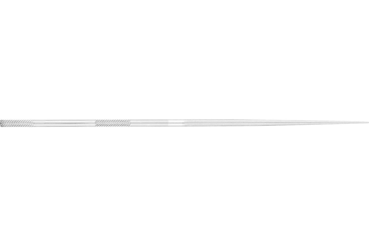 Long thin silver metallic rod or line centered horizontally on a white background.