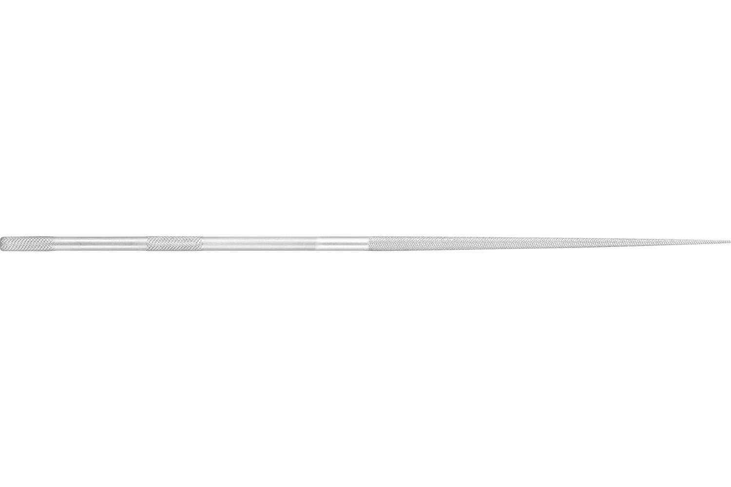 A slender silver needle or metal pin shown horizontally on a white background.