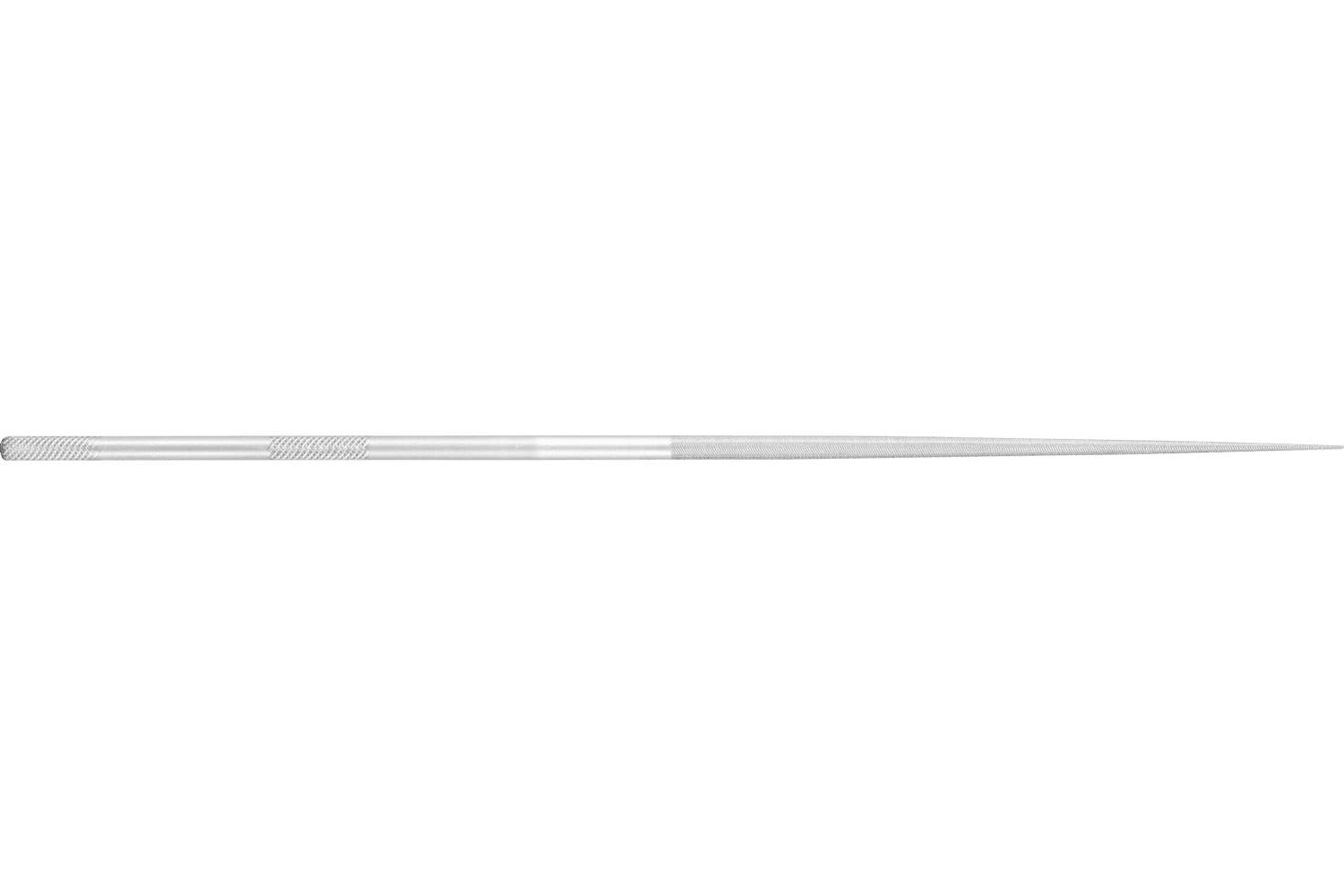 A thin silver metal rod or needle lies horizontally on a white background, tapering to a pointed tip on the right.