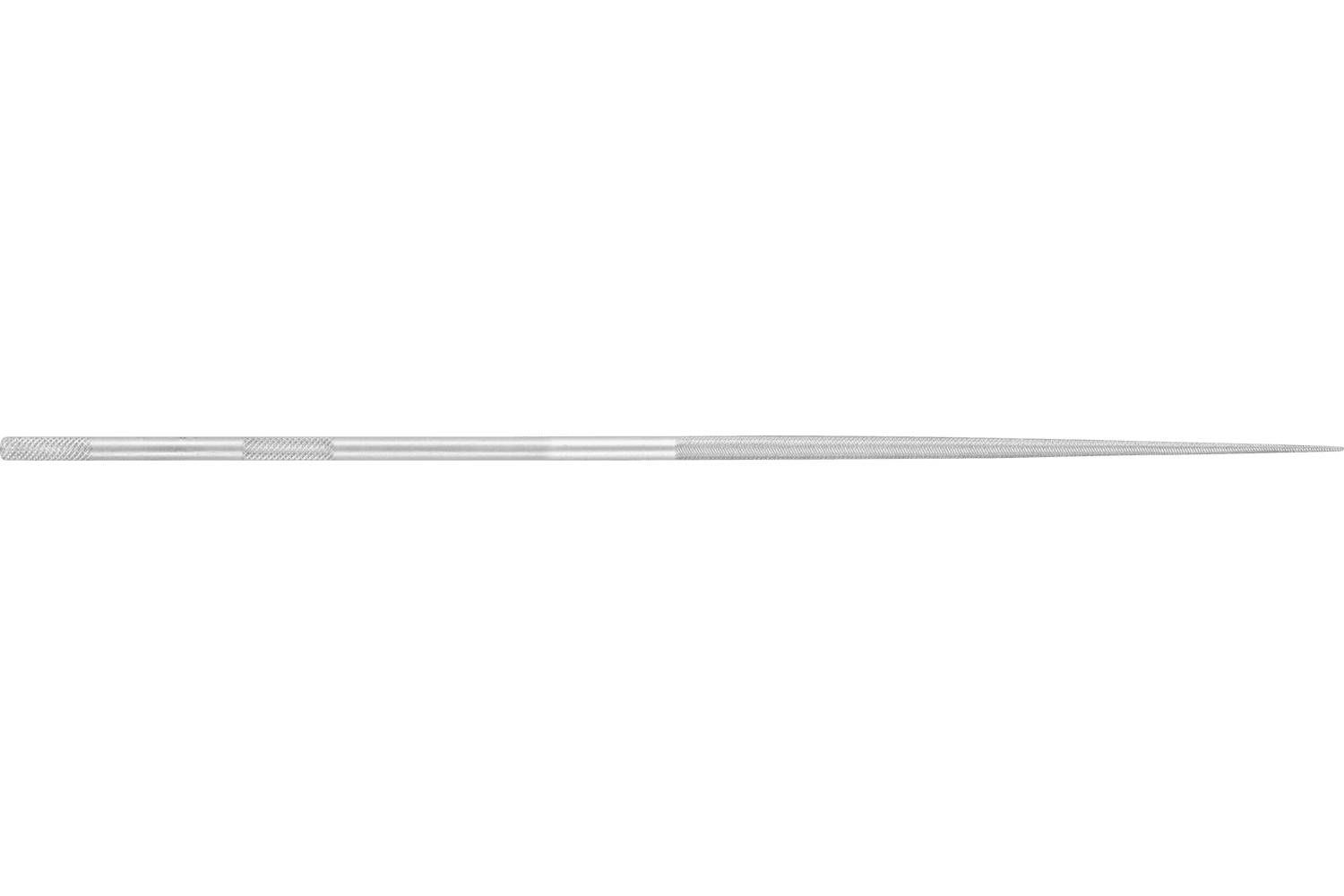 A thin silver needle or pin shown horizontally on a white background.
