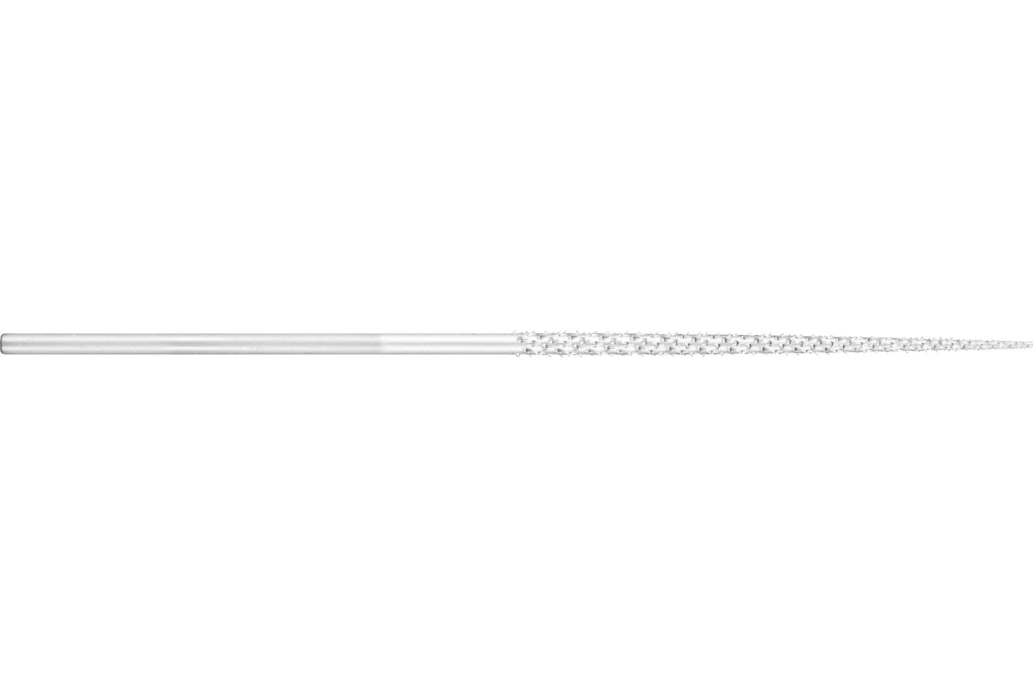 A horizontal metallic rod or wire with a textured, speckled section on the right, shown on a white background.