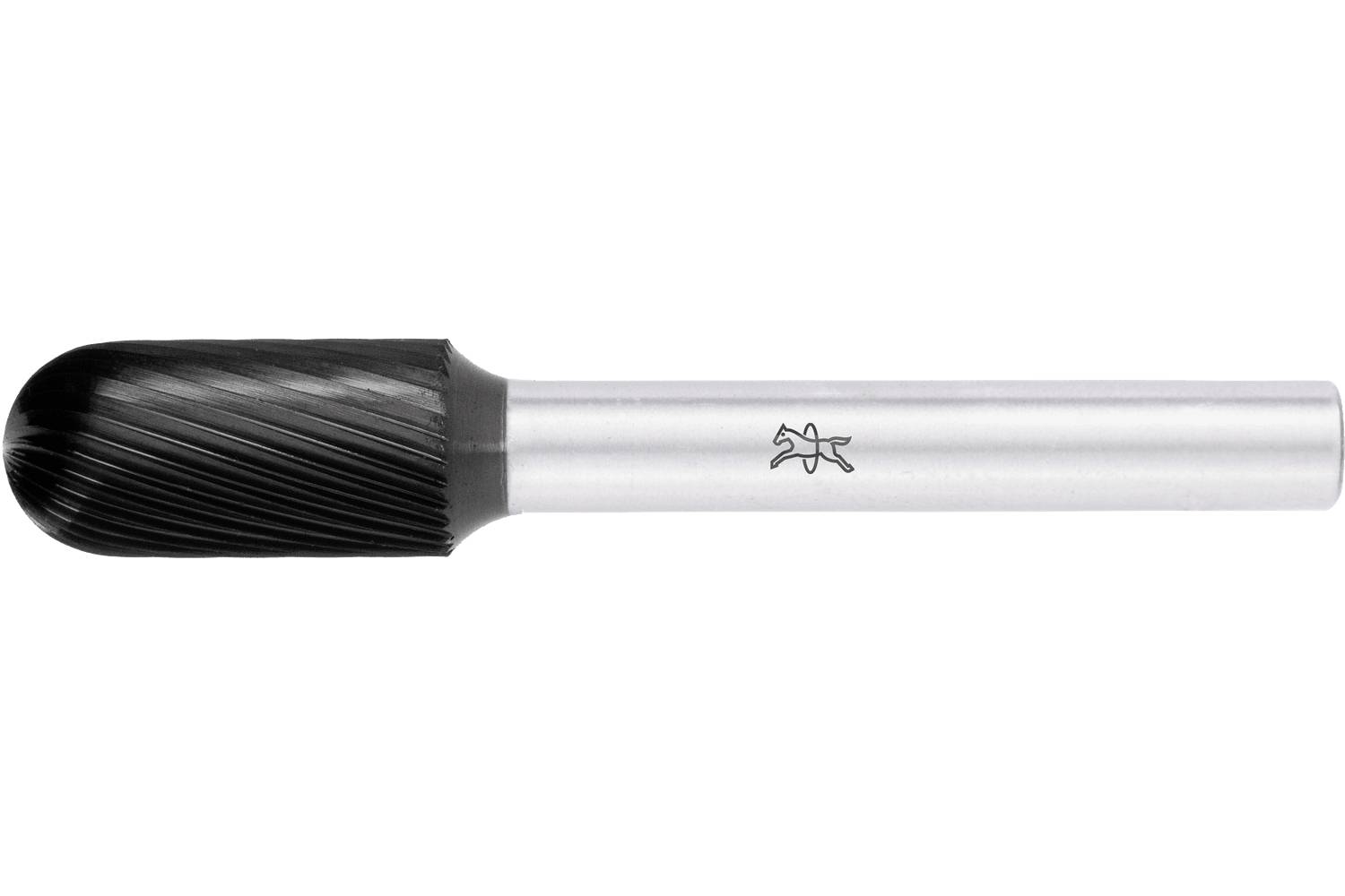 A makeup brush with black bristles and a silver handle on a white background.