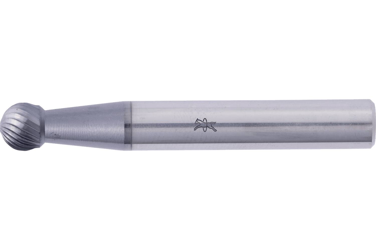 Metal cylindrical rotary burr with a rounded, ridged cutting head on a white background.