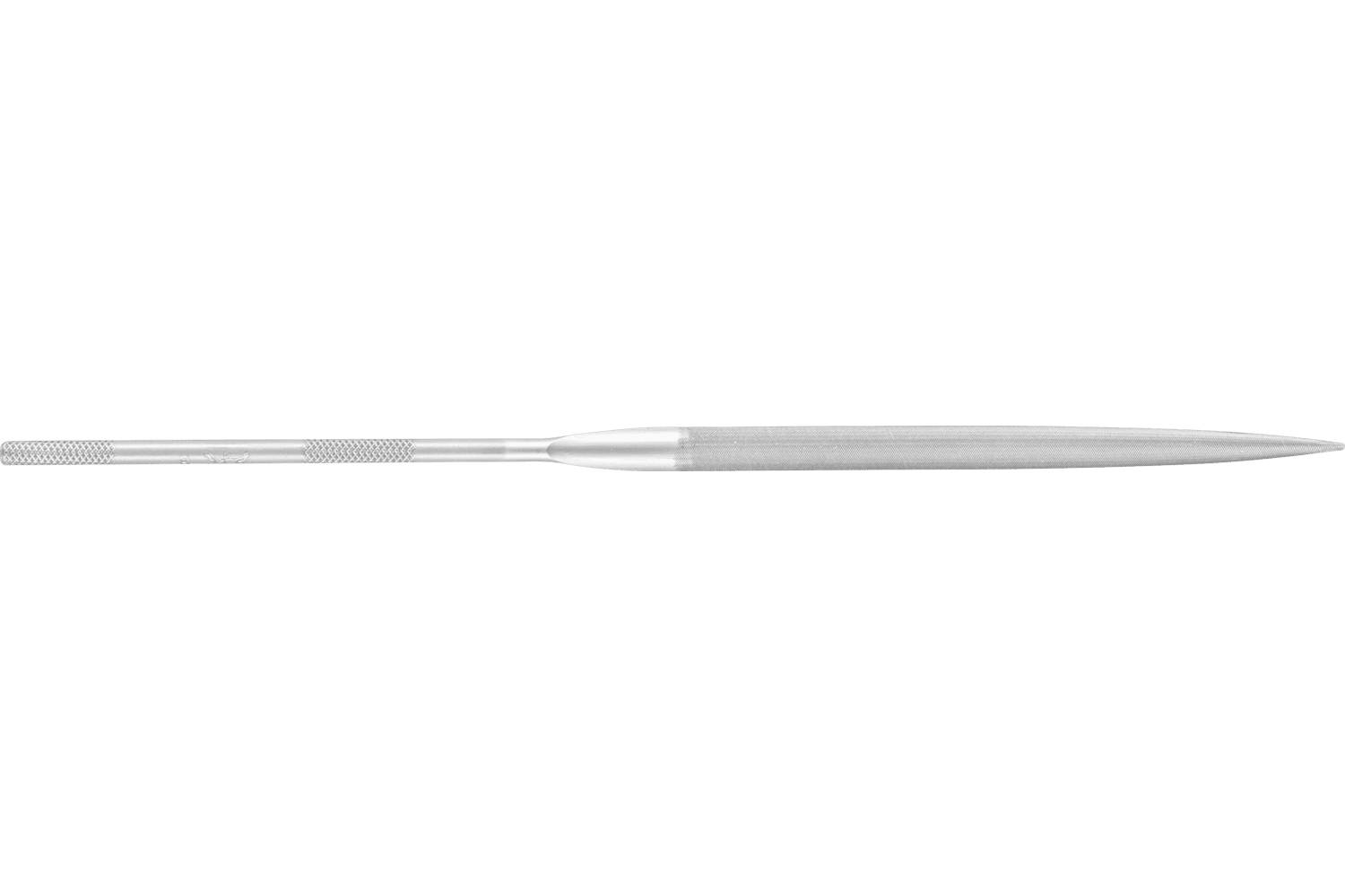 Silver metal artist’s brush handle shown horizontally on a white background, with a knurled grip and tapered pointed tip.