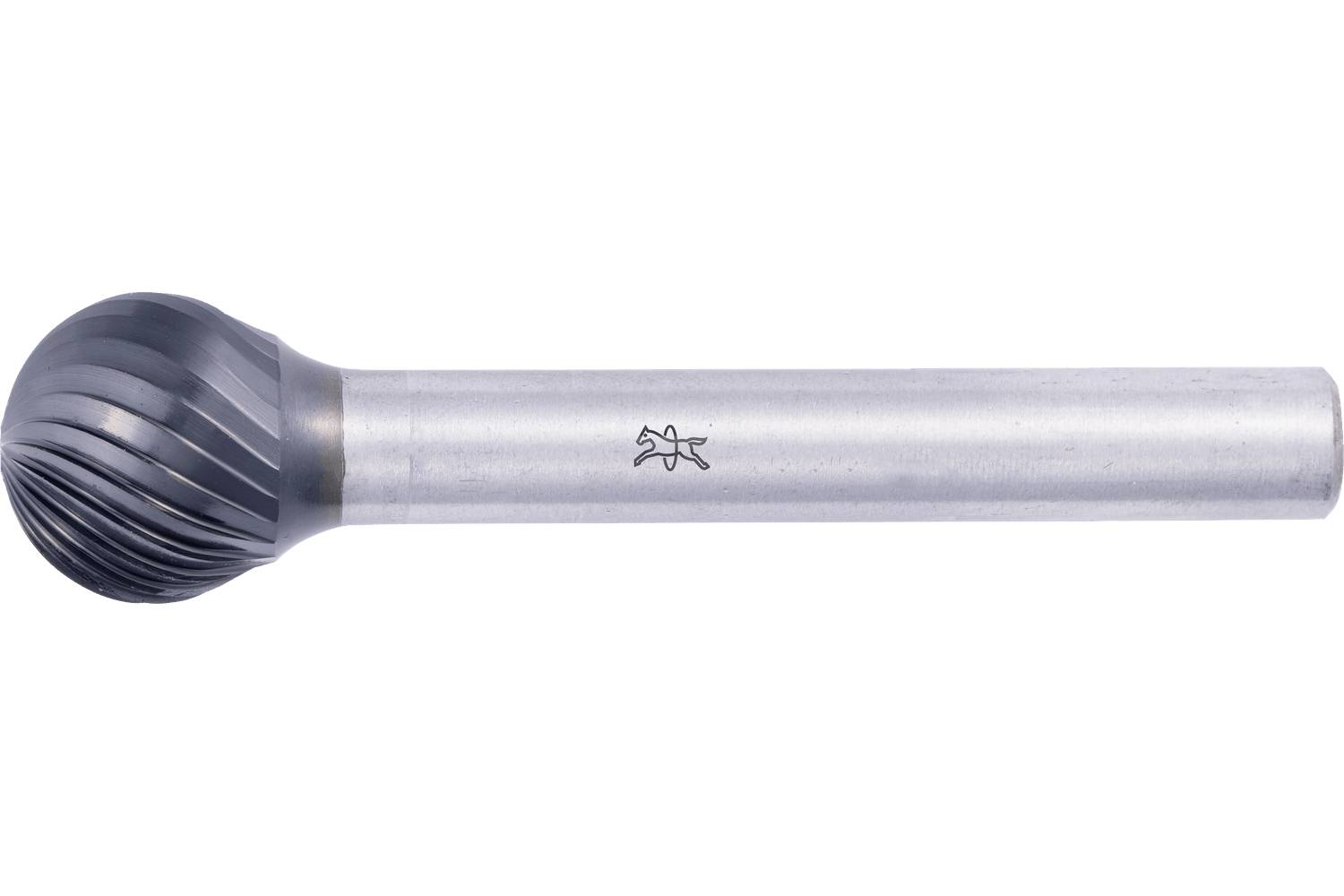 Metal rotary burr with a rounded, fluted cutting head and straight cylindrical shank, shown isolated on a white background.