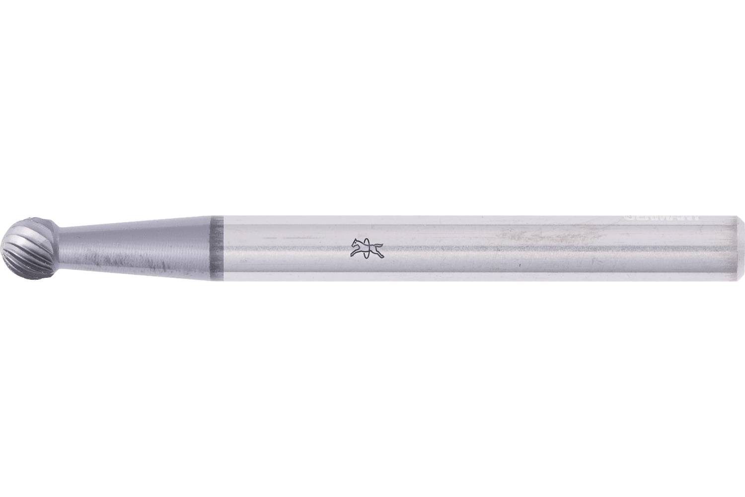 Single-flute rotary cutting tool with a rounded ball tip, shown in side view on a white background.