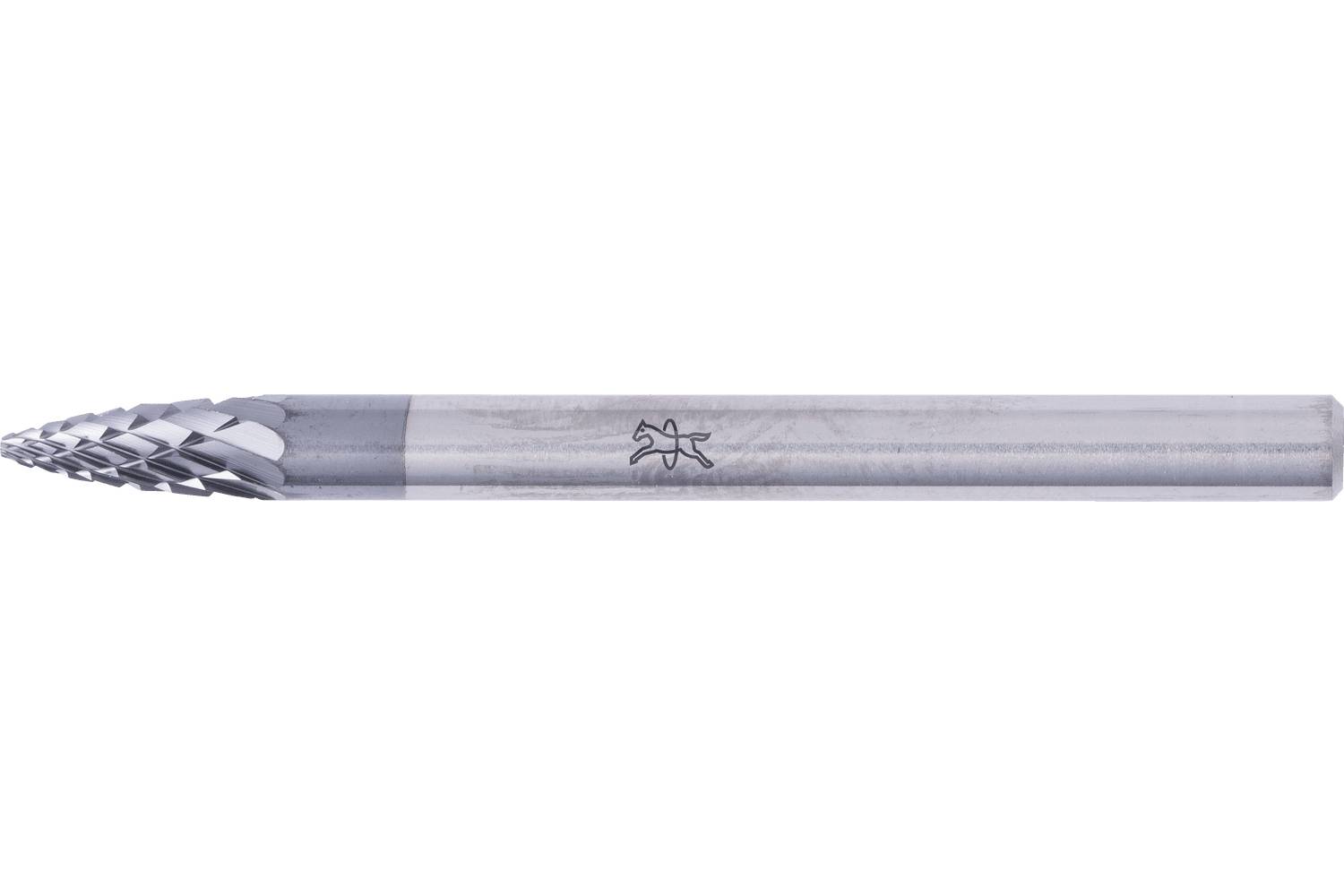 Silver spiral-flute drill bit with a long cylindrical shank on a white background.