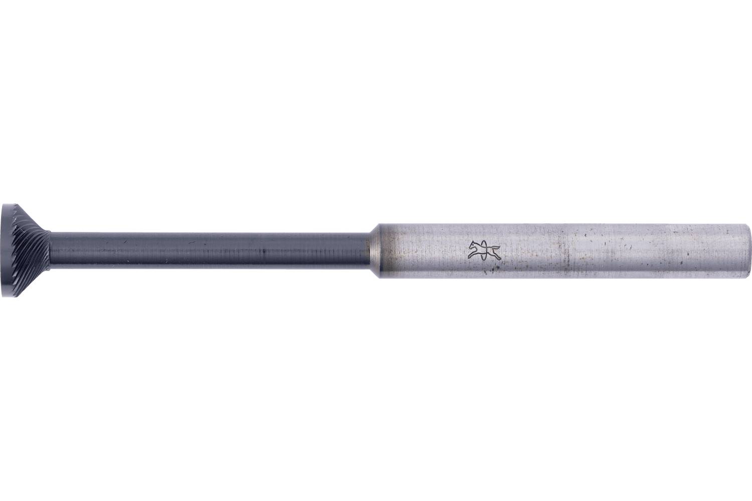 Metal hand tool with a long shaft, dark ribbed handle on one end, and a larger silver cylindrical head on the other, shown on a white background.