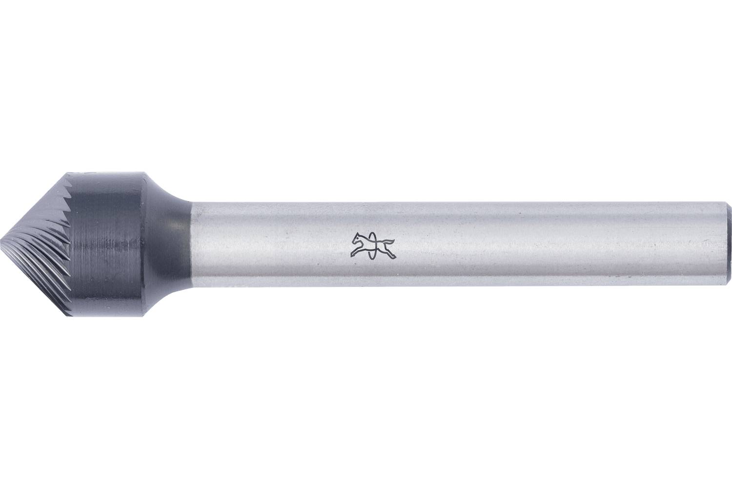 Metal countersink bit with a conical cutting head and cylindrical shank on a white background.