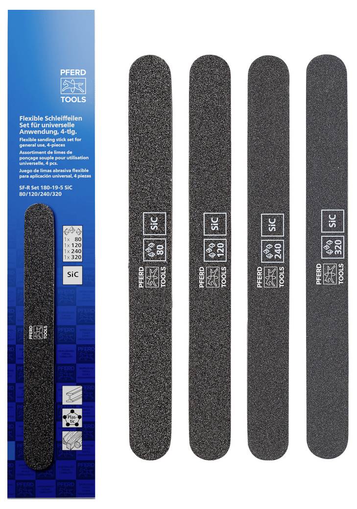 PFERD TOOLS 40110050 Schleiffeilen-Set 4tlg. SF-R 180x19x5mm SIC 80, 120 , 240, 320 für Feinschliff & Finish Länge 180mm 1 Set