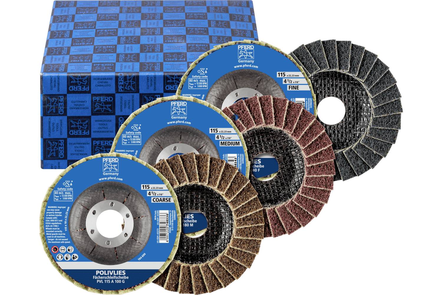 PFERD TOOLS 44698007 Fächerschleifscheiben-Set Durchmesser 115mm Körnung (num)=100, 180, 280 1 Set