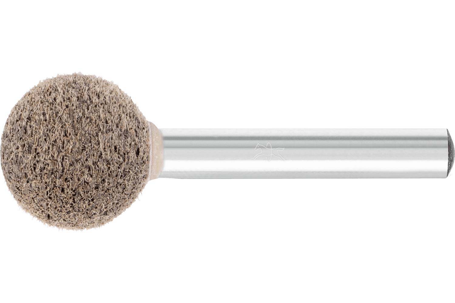 Metal shank abrasive polishing bit with a rounded brown abrasive head for grinding or buffing surfaces.