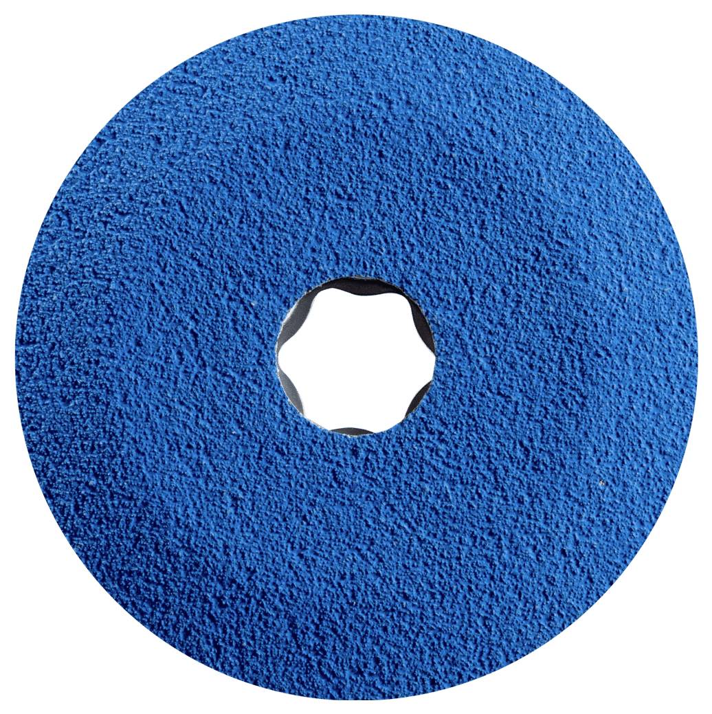 Blauflächige kreisförmige Scheibe mit einem kleinen sternförmigen Loch in der Mitte auf weißem Hintergrund.