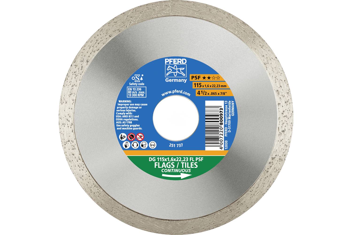 PFERD TOOLS 68000025 DG 76 x 1,6 x 10 FL PSF Diamanttrennscheibe Durchmesser 76mm Bohrungs-Ø 10mm Fliesen, Kacheln