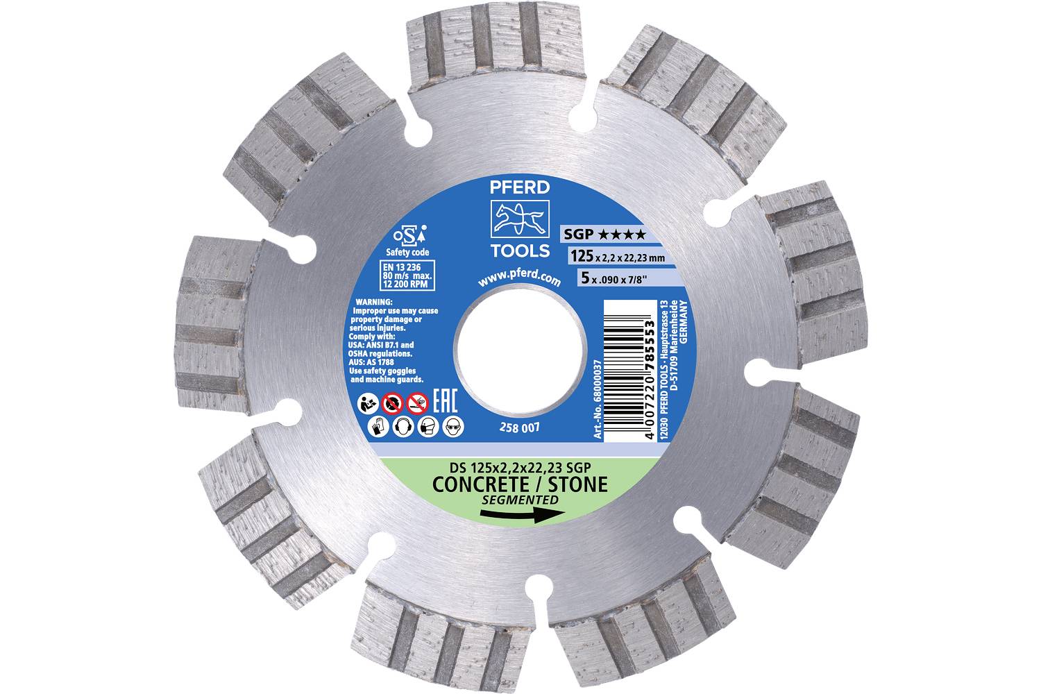 PFERD TOOLS 68000037 DS 125 x 2,2 x 22,23 SGP Diamanttrennscheibe Durchmesser 125mm Bohrungs-Ø 22.23mm Ziegel, Stahlbeton, Stein