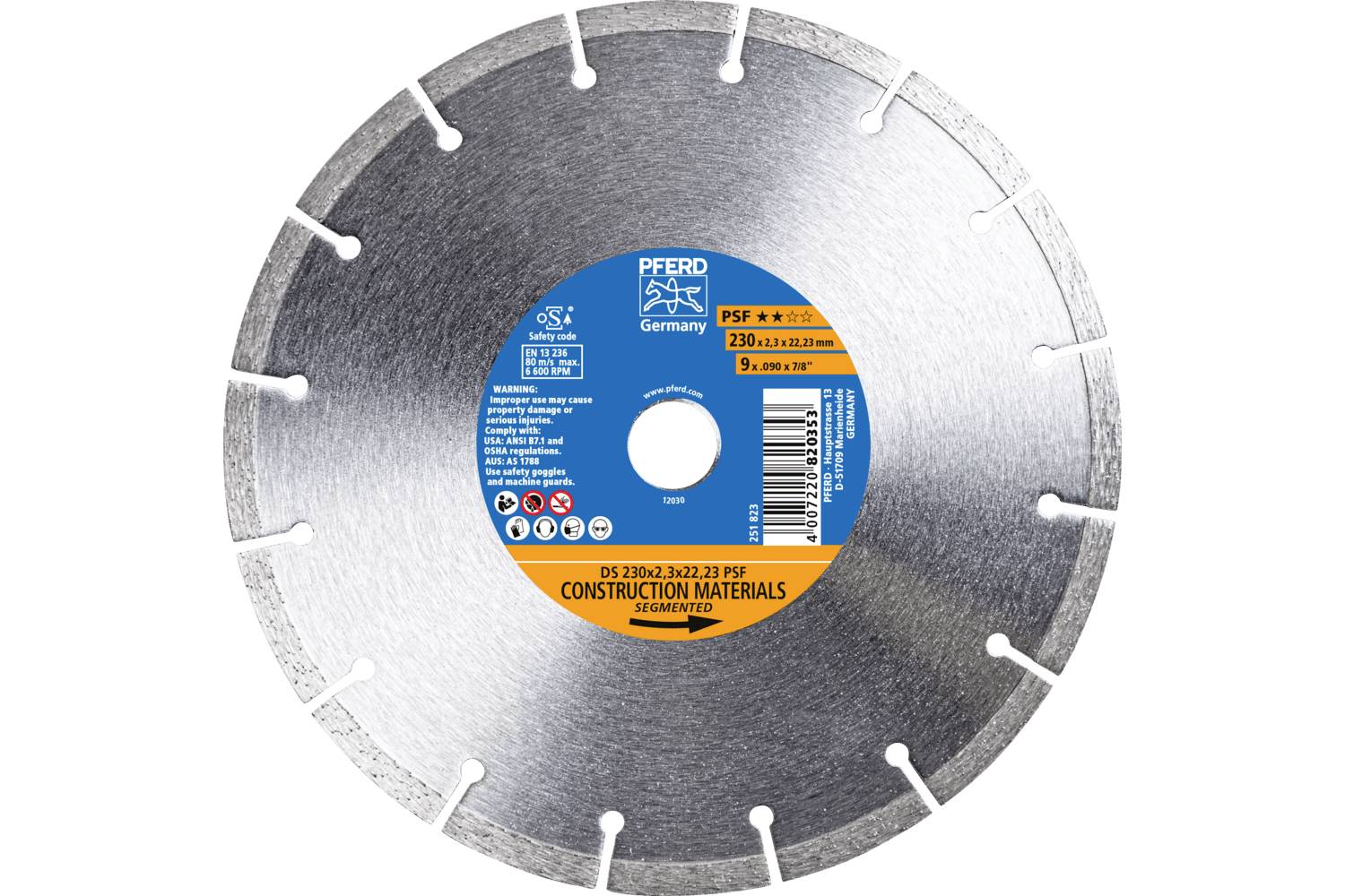 PFERD TOOLS 68300039 DS 230x2,3x22,23 START Diamanttrennscheibe Durchmesser 230mm Bohrungs-Ø 22.23mm Ziegel, Stahlbeton, Stein