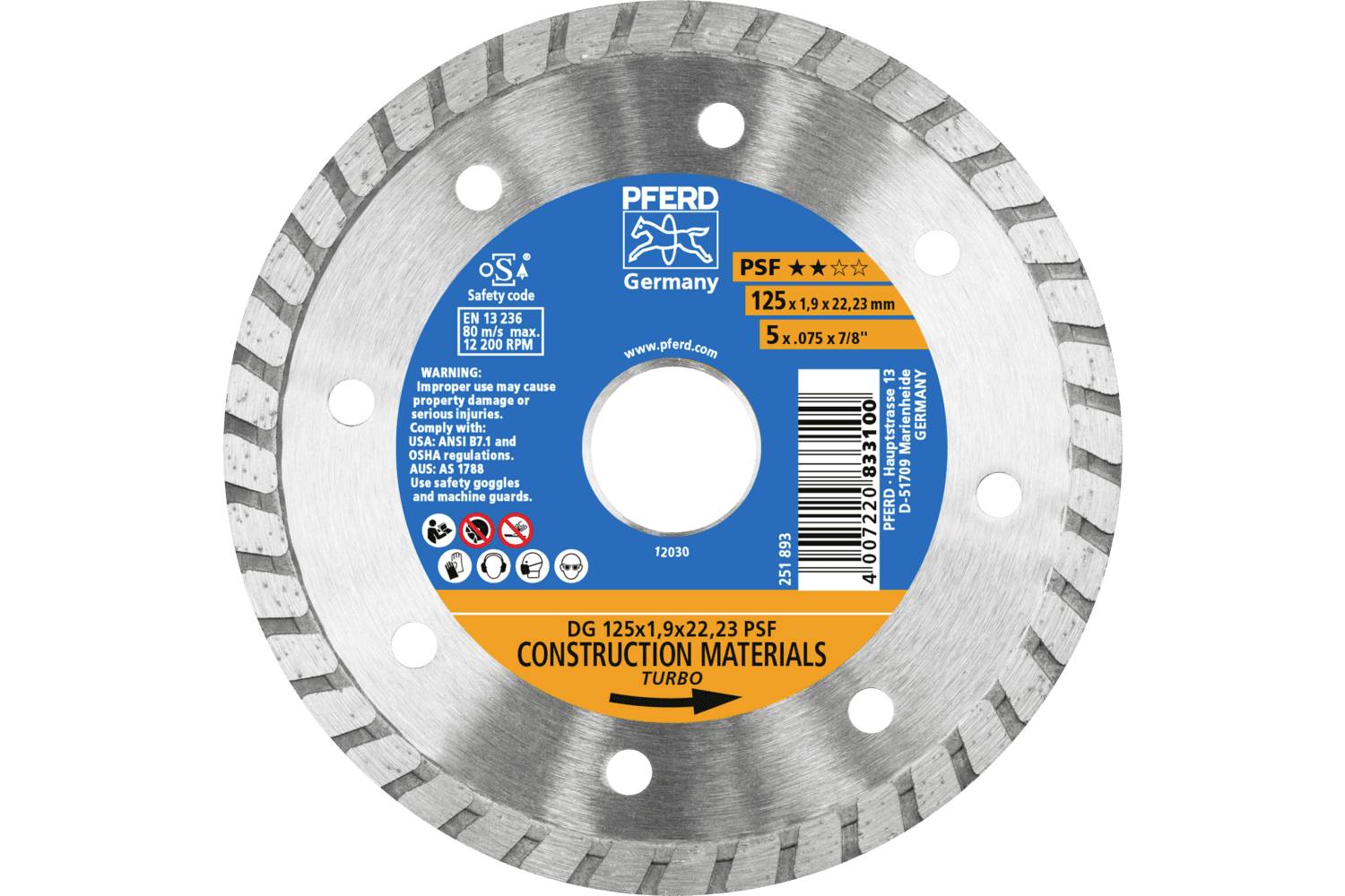 PFERD TOOLS 68300043 DG 125x1,9x22,23 START Diamanttrennscheibe Durchmesser 125mm Bohrungs-Ø 22.23mm Ziegel, Stahlbeton, Beton