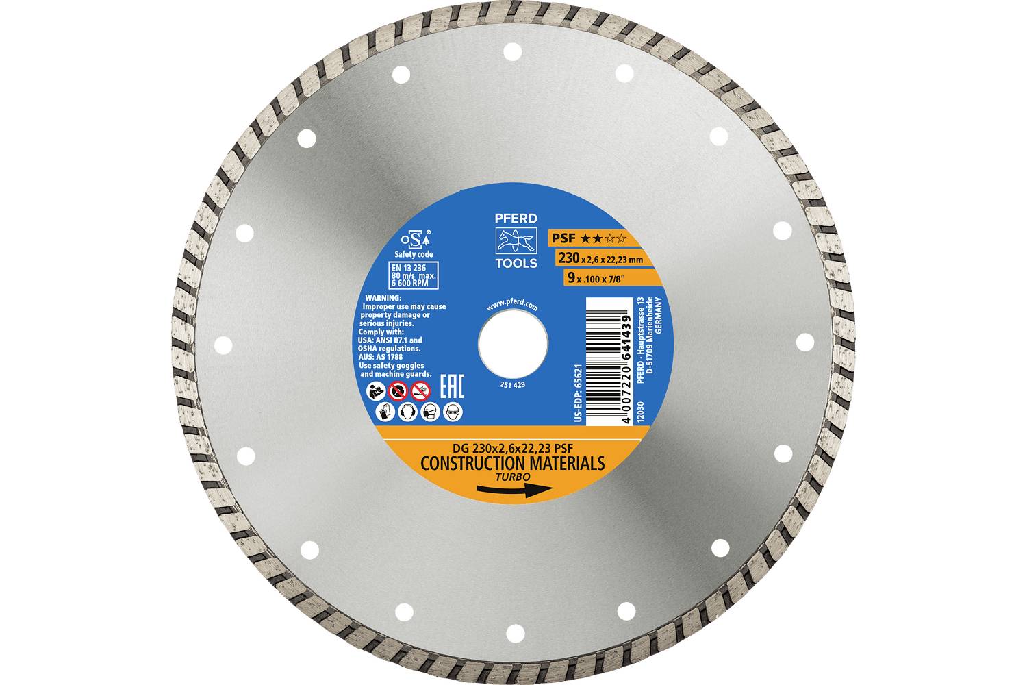 PFERD TOOLS 68300050 DG 230x2,6x22,23 START Diamanttrennscheibe Durchmesser 230mm Bohrungs-Ø 22.23mm Ziegel, Stahlbeton, Beton