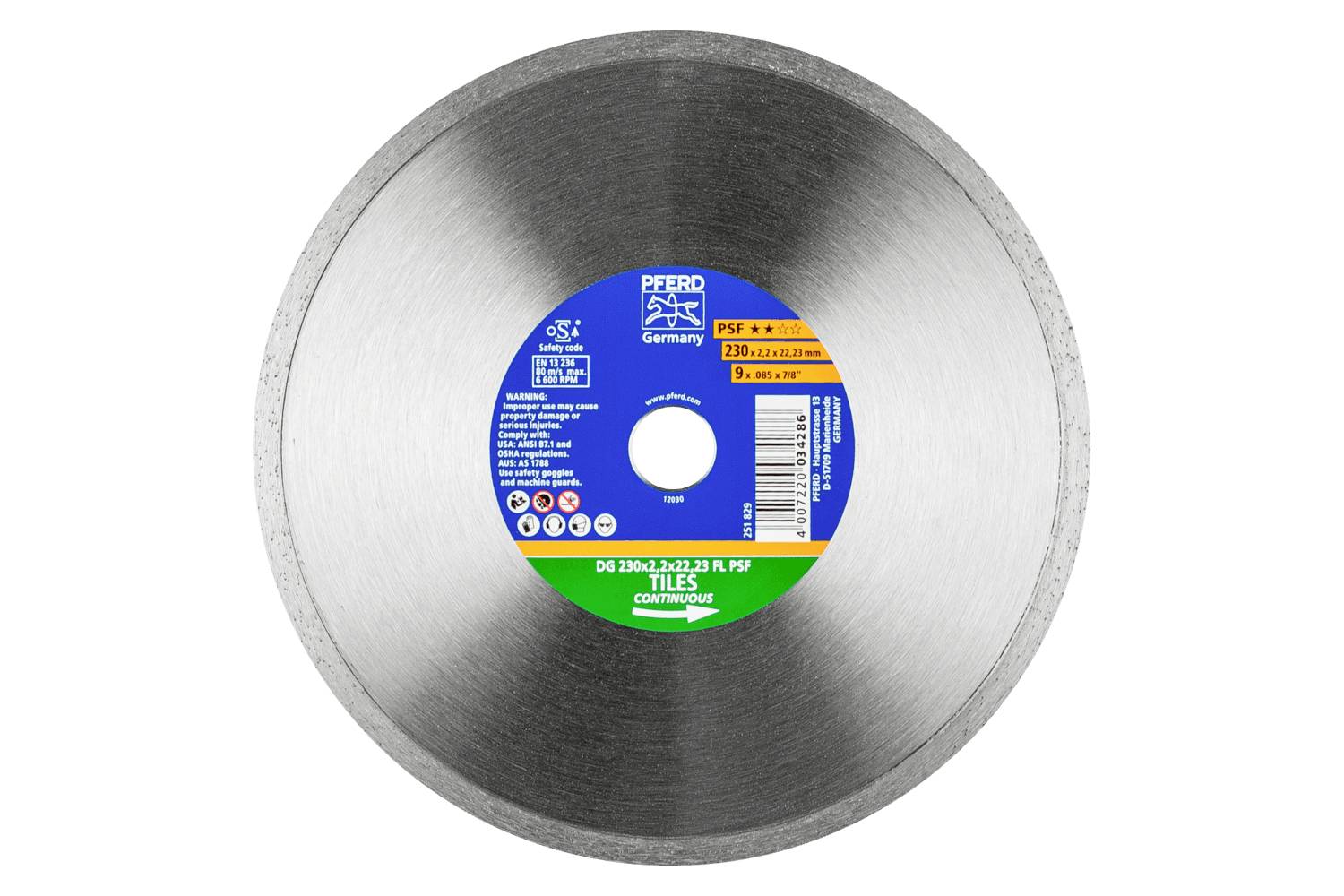 PFERD TOOLS 68300051 DG 230 x 2,2 x 22,23 FL PSF (ZA) Diamanttrennscheibe Durchmesser 230mm Bohrungs-Ø 22.23mm Fliesen 1St.