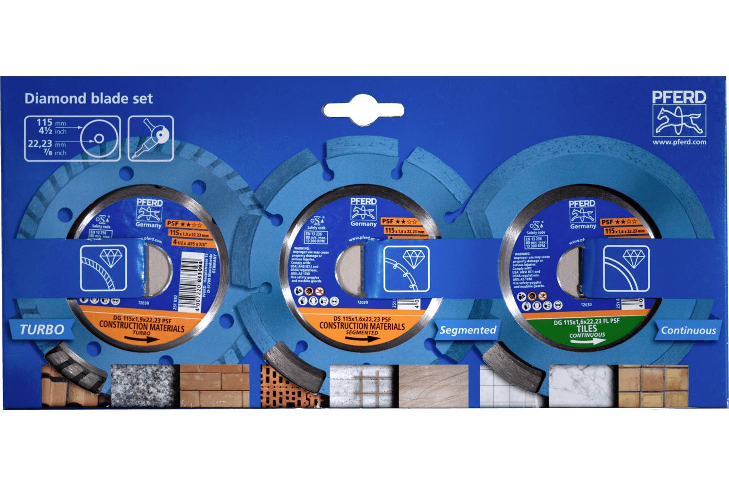 PFERD TOOLS 68300062 SET 115x1,6/1,9x22,23 START Diamanttrennscheibe Durchmesser 115mm Bohrungs-Ø 22.23mm Fliesen, Kacheln 1 Set