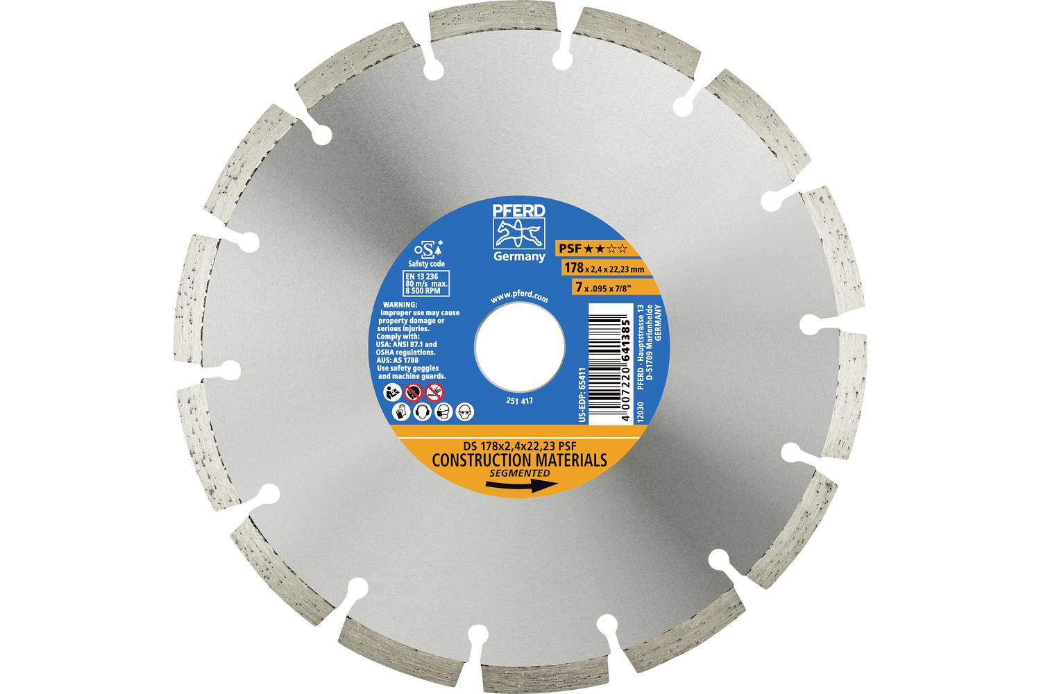 PFERD TOOLS 68300102 DS 150 x 2,2 x 22,23 PSF Diamanttrennscheibe Durchmesser 150mm Bohrungs-Ø 22.23mm Ziegel, Stahlbeton, Stein