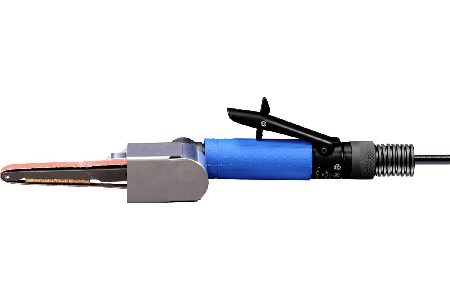 Blue-handled electric hair straightener or heated styling tool shown in side view on a white background.