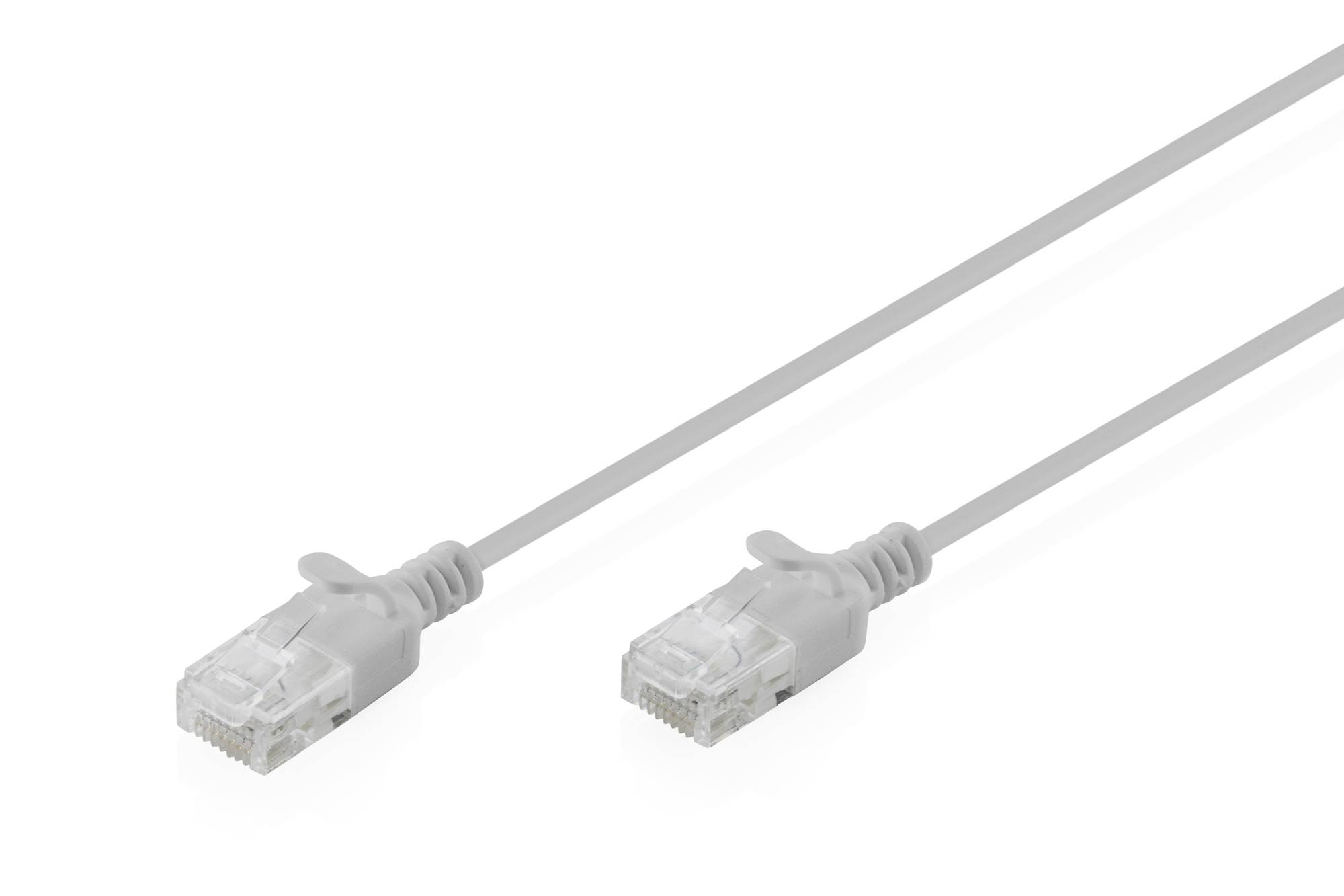 Two gray Ethernet cables with RJ45 connectors shown on a white background.