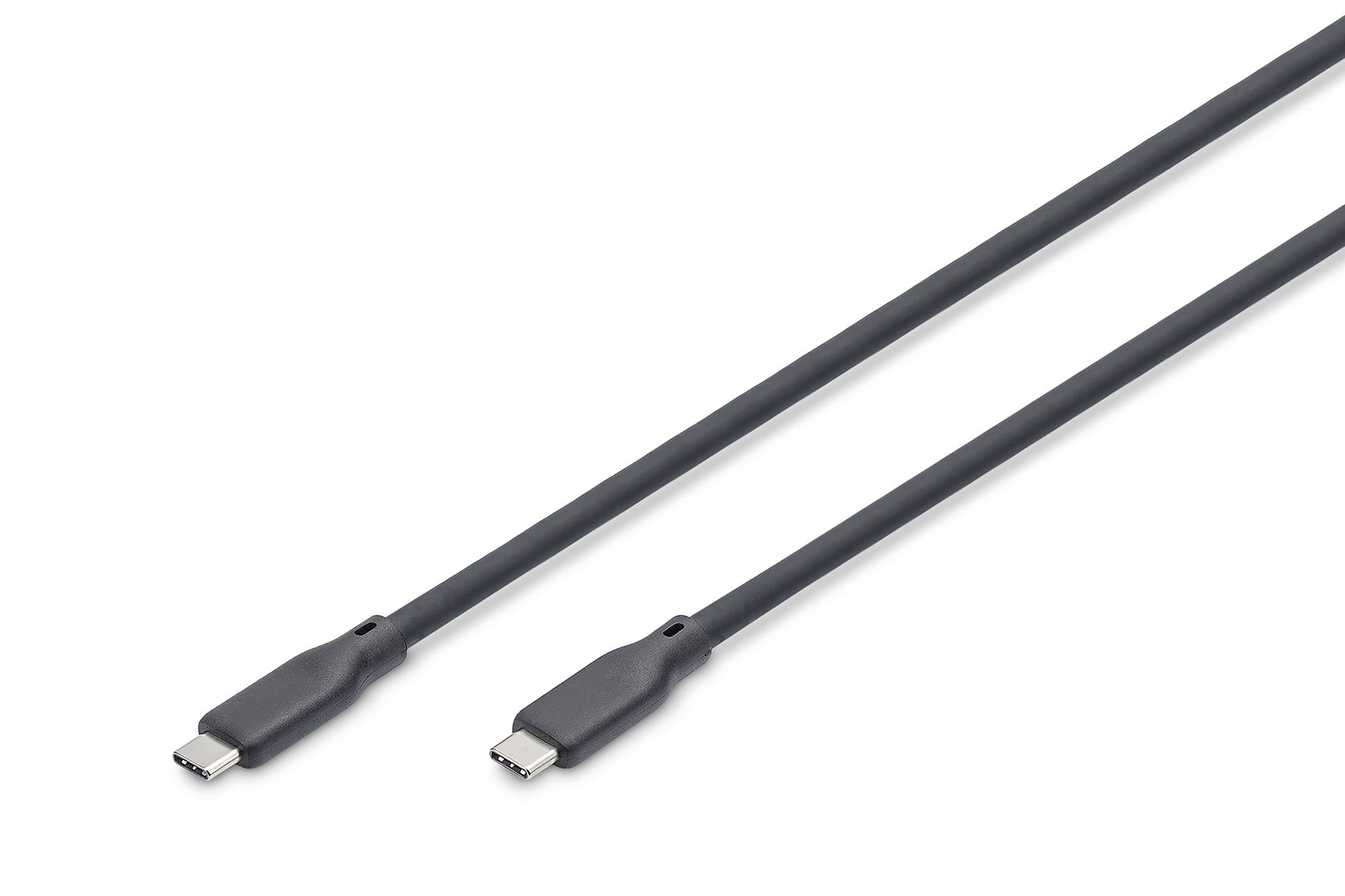 Zwei schwarze USB-C-Kabel mit Steckverbindern auf weißem Hintergrund.