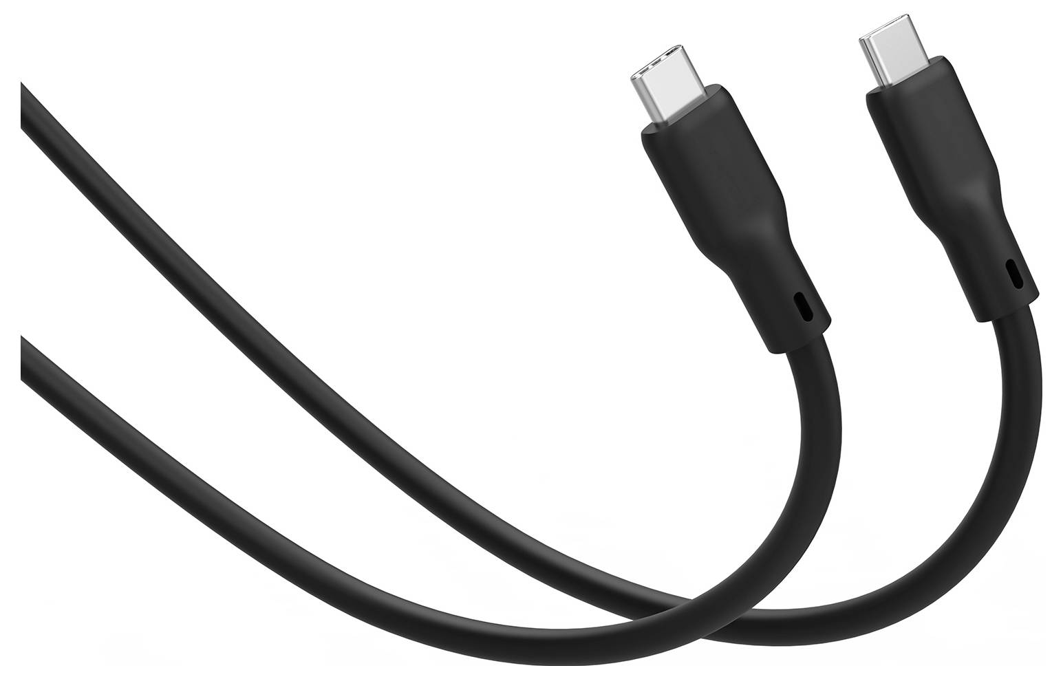Zwei schwarze USB-C-Kabel mit gezeigten Steckverbindern auf weißem Hintergrund.