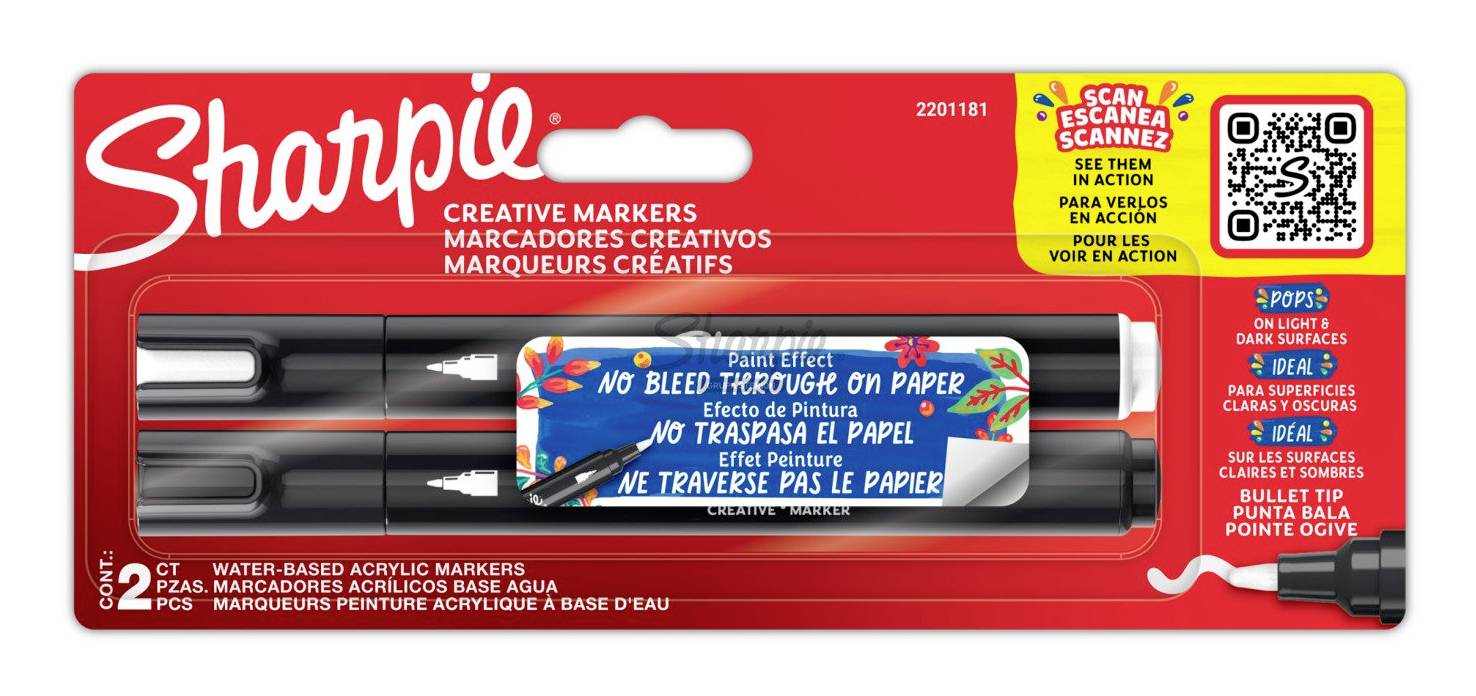 Sharpie Creative Marker Doppelpack mit Kugel- und feinen Spitzen, beschriftet mit „Keine Durchschlagflecken auf Papier