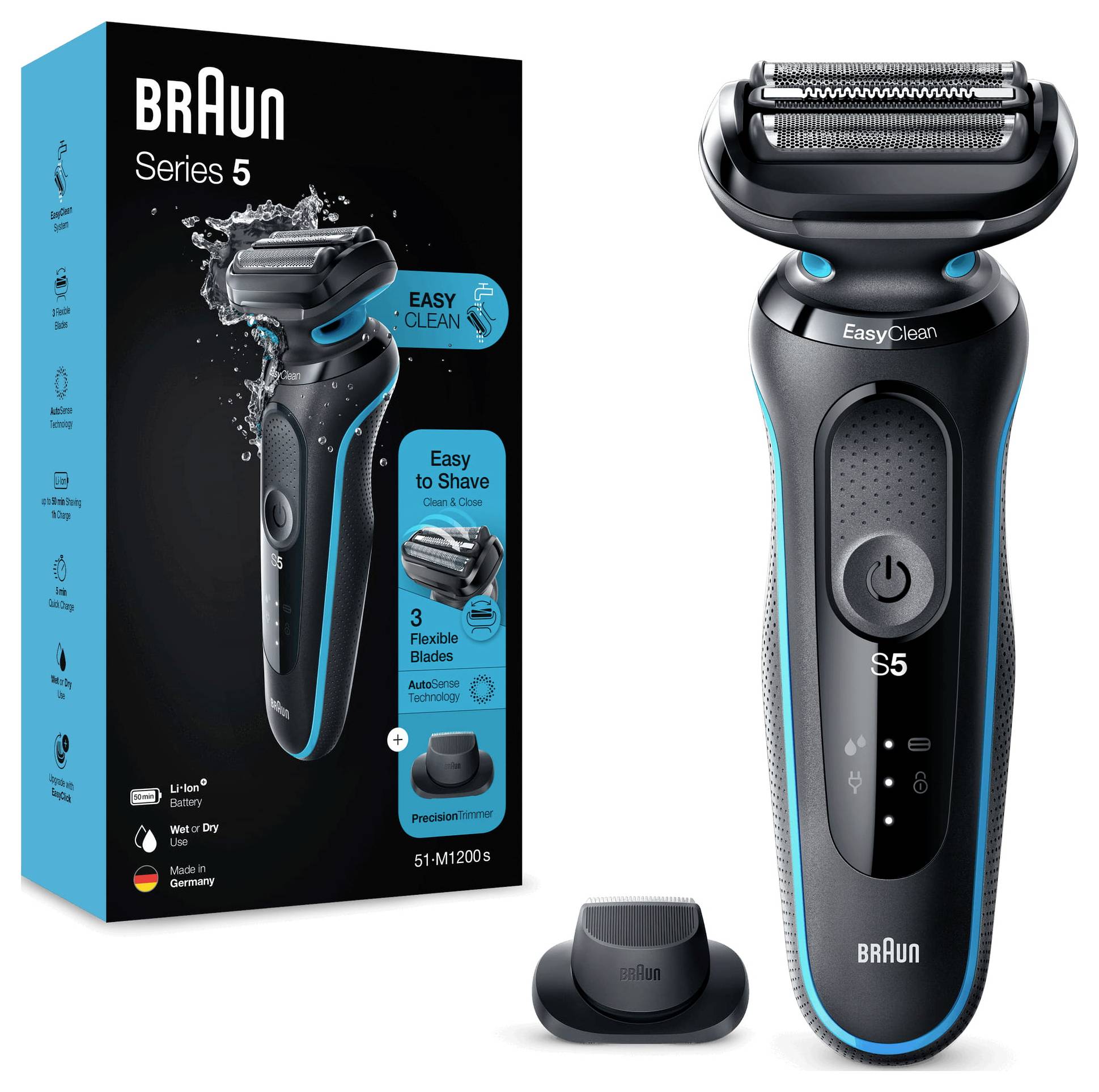 Braun 51-M1200s Folienrasierer Schwarz, Blau