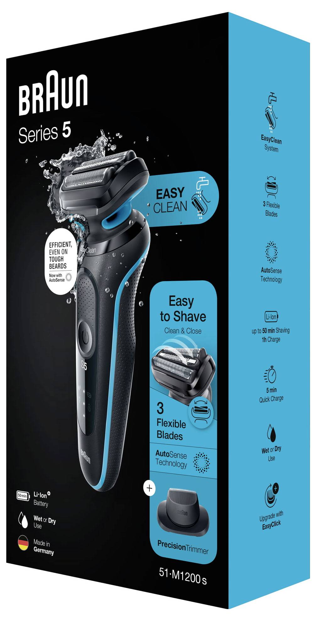 Braun 51-M1200s Folienrasierer Schwarz, Blau