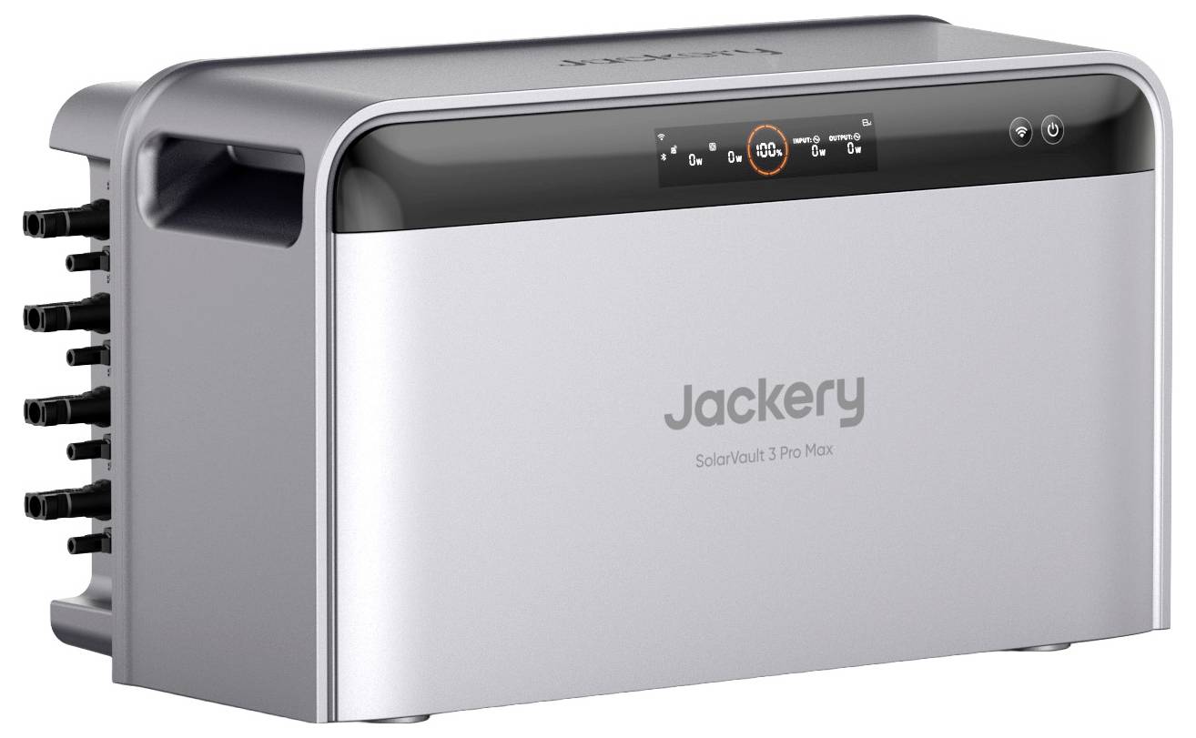 Jackery SolarSaga 3 Plus Max tragbare Stromstation mit mehreren AC-Steckdosen und frontalem Display-Panel