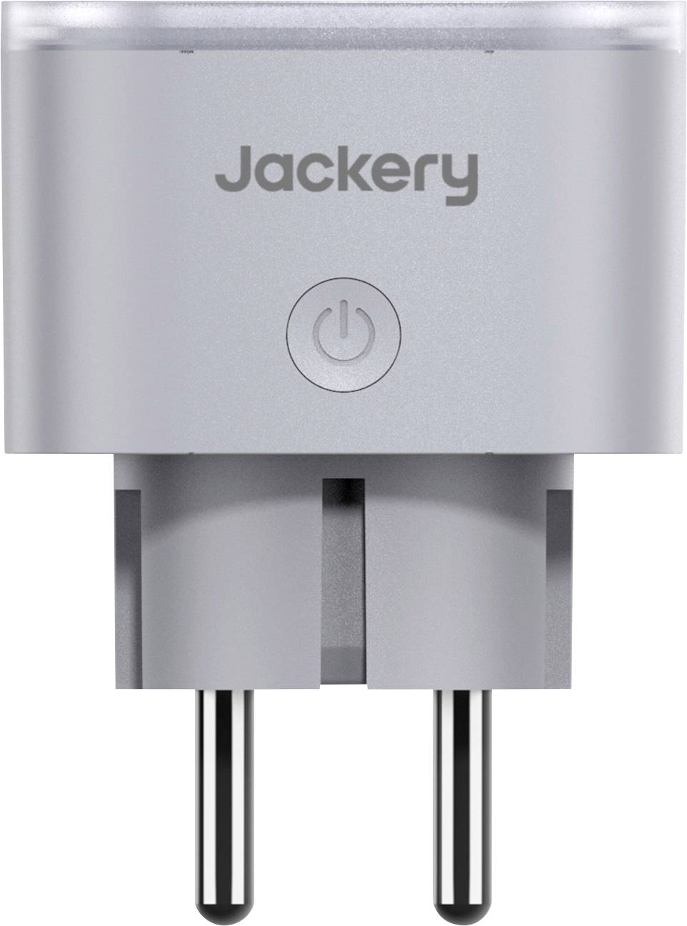 Vorderansicht eines tragbaren Jackery-Stromgeräts mit sichtbarem Stromschalter und zweipoliger Steckdose.