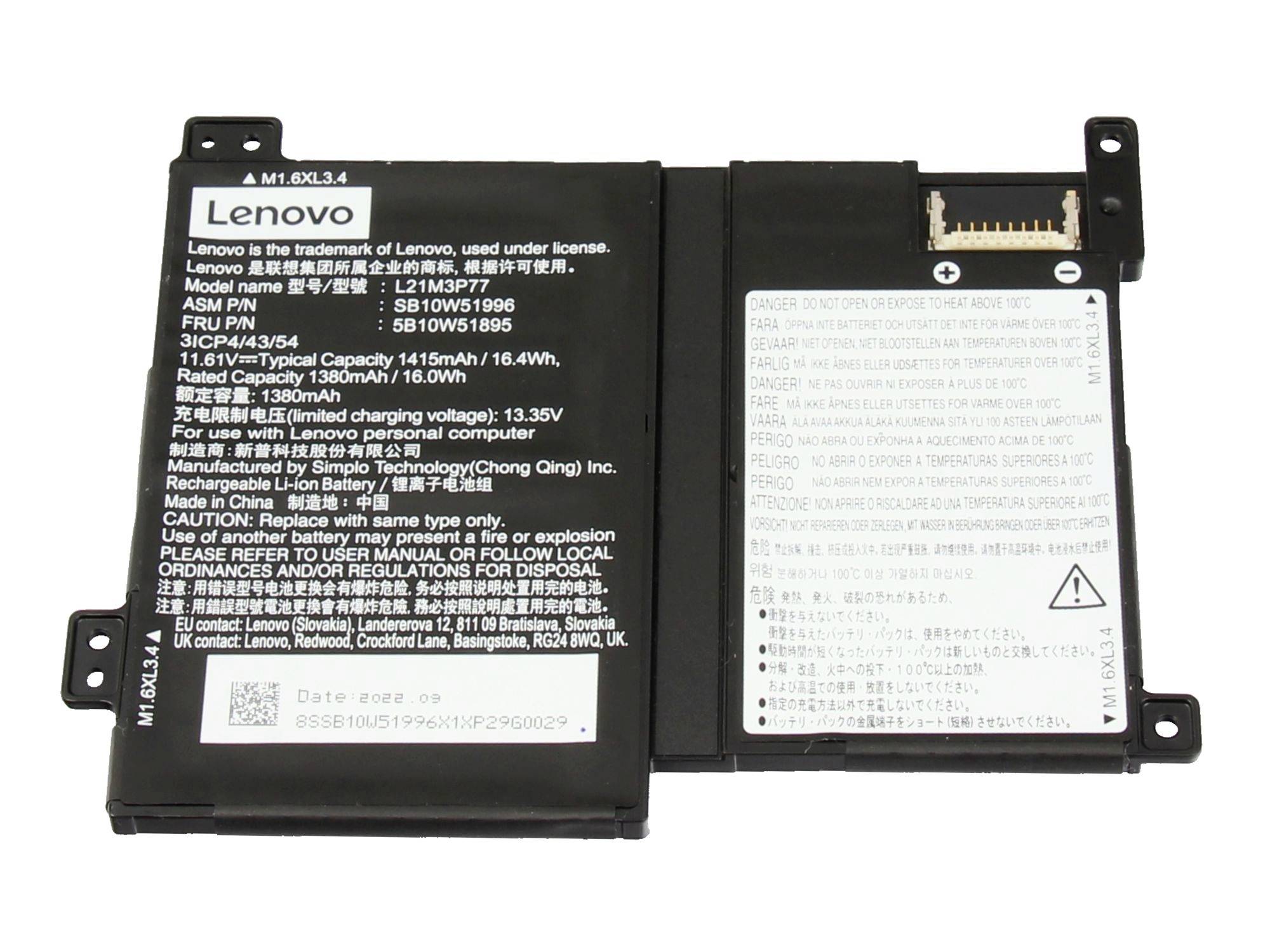 Lenovo Notebook-Akku Akku 5B10W51895 11.61V 1415 mAh