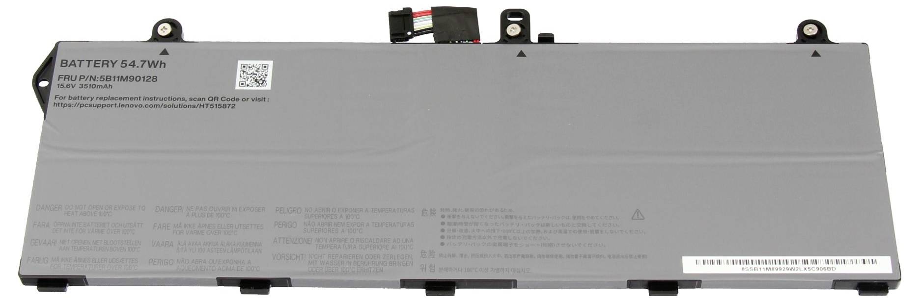 Schlanker silberner Laptop-Akku mit der Aufschrift „BATTERY 54.7Wh