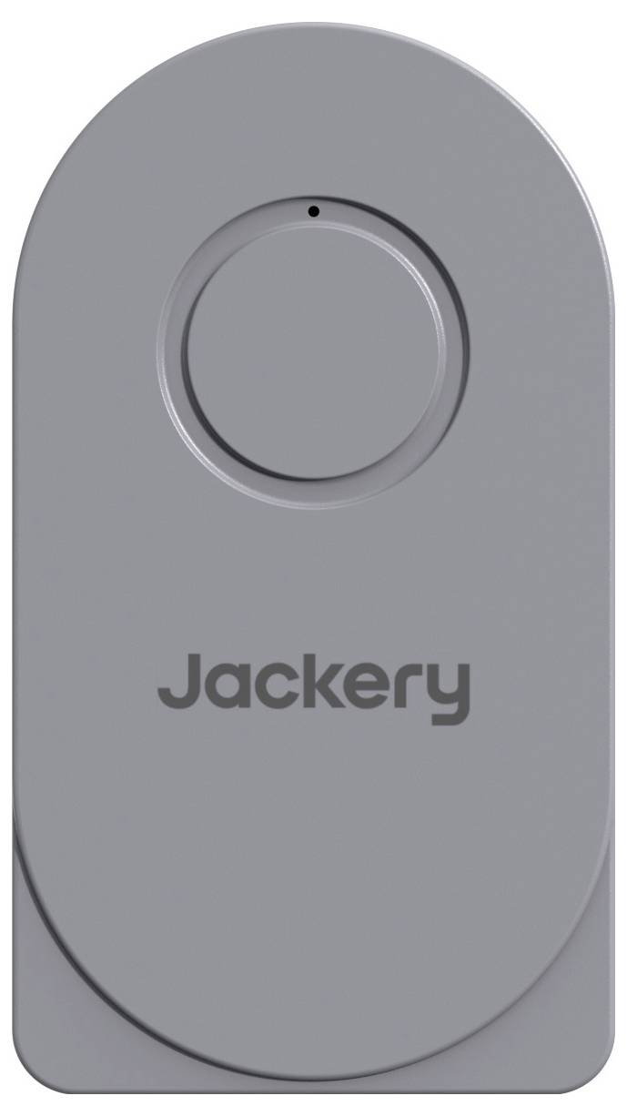 Graue tragbare Jackery-Stromversorgungsstation mit rundem Schalter oben und Jackery-Logo auf der Vorderseite.