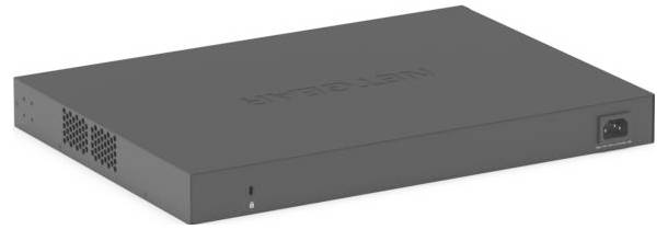 Graues Lenovo ThinkSystem Server-Speichergerät in Perspektive gezeigt, mit Lüftungsgittern und einem vorderen Ein-/Ausschalter- und Eingabeanschluss.