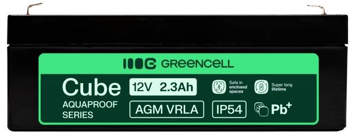 Schwarze Greencell Cube wiederaufladbare Batterie mit den Aufschriften „12V 2.3Ah