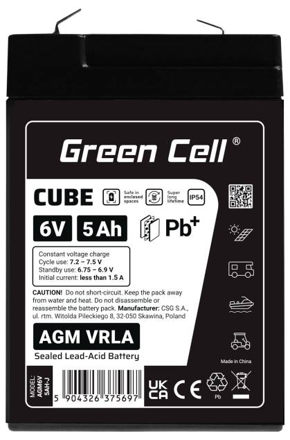 Green Cell GC-AGM6V5AH-J Bleiakku Blei-Vlies (AGM) 5 Ah 6 V 1 St.