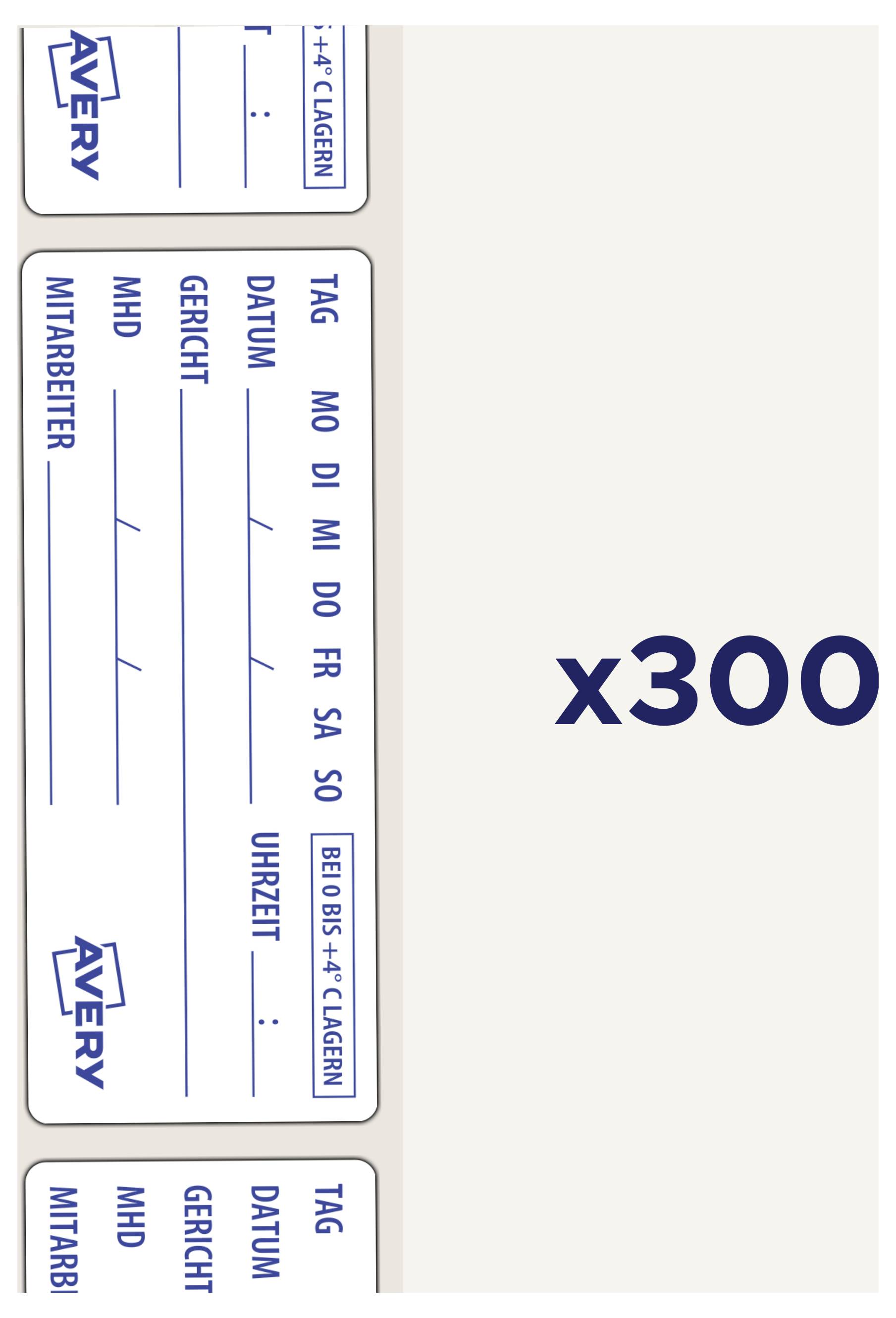 Nahaufnahme eines Produktetiketts mit dem großen Text „x300