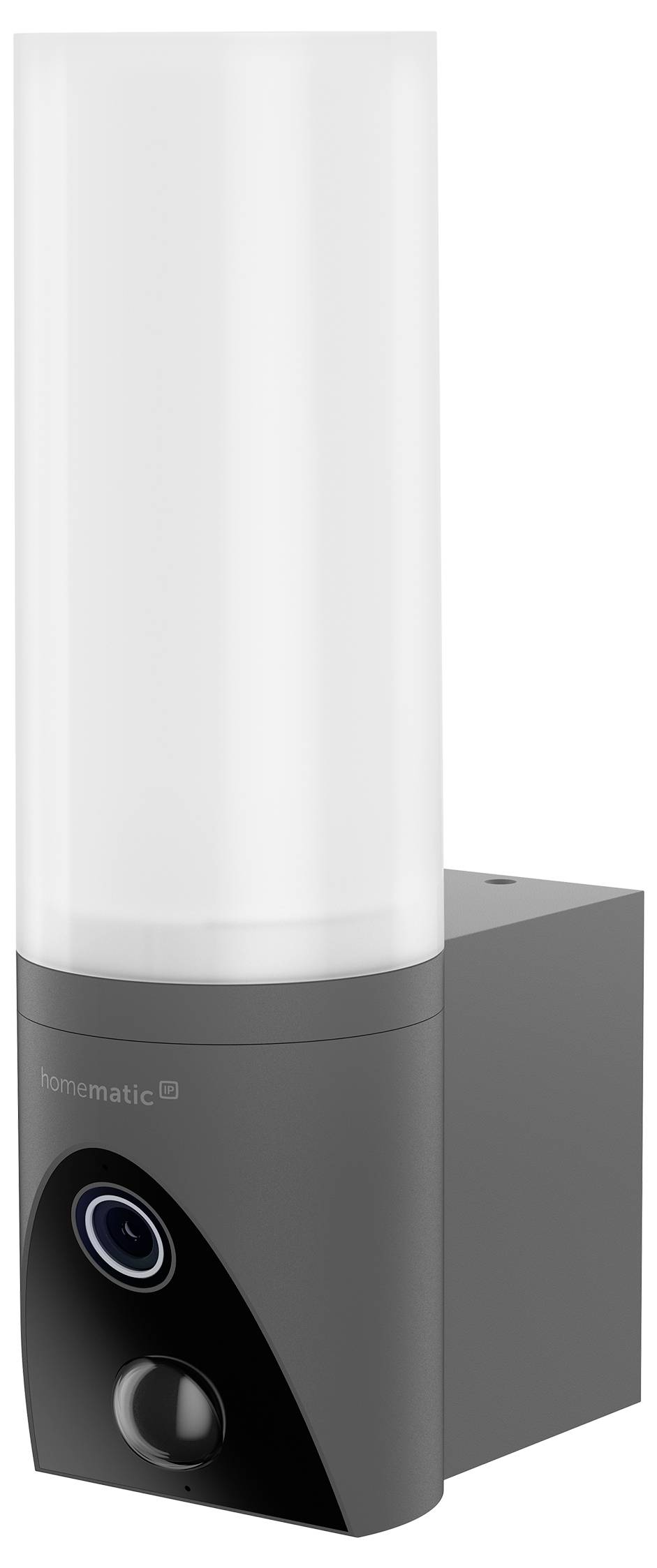 Weiße zylindrische Smart-Kamera, die auf einer grauen rechteckigen Basis montiert ist, mit einem schwarzen Frontpanel und zwei sichtbaren Linsen/Sensoren.