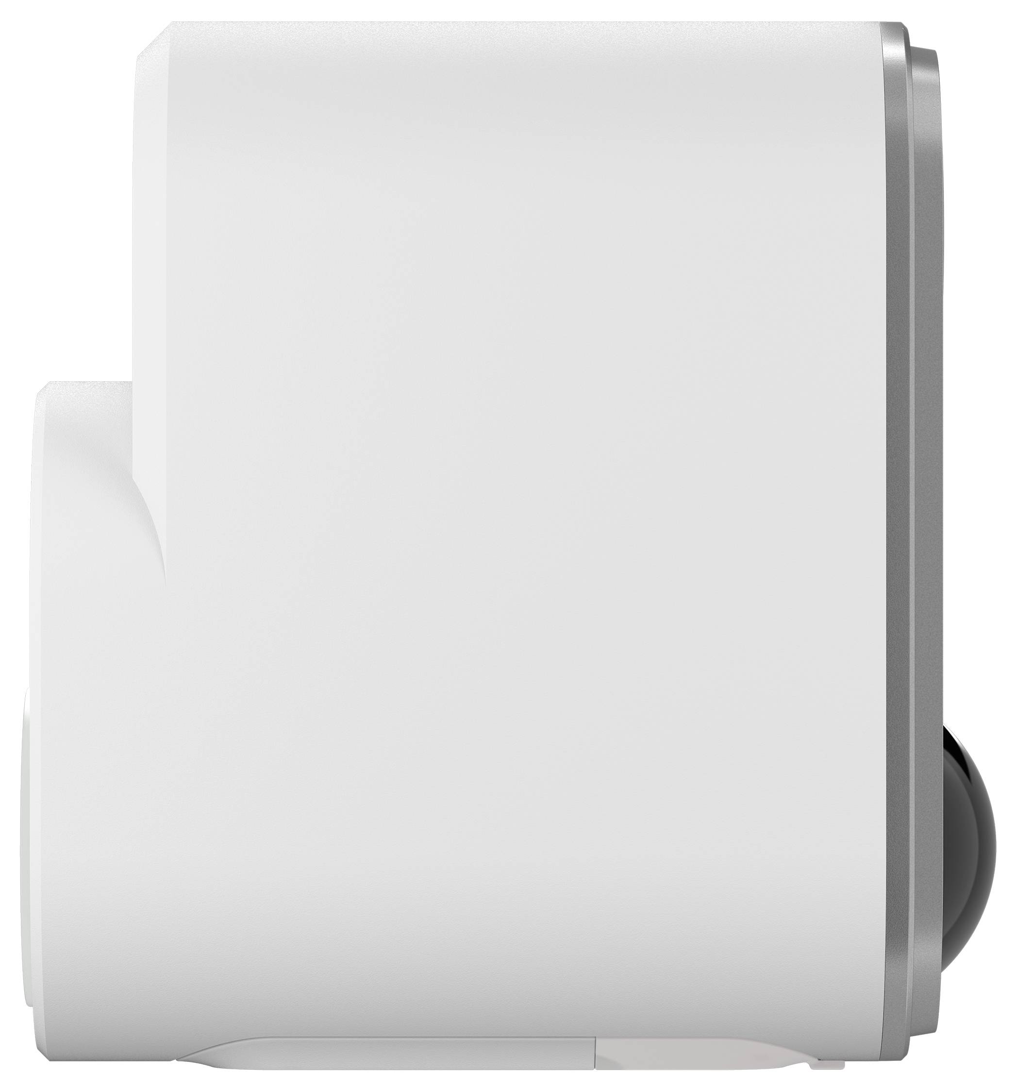 Weißes an der Wand montiertes Thermostat oder Bediengerät, dargestellt in Seitenansicht vor einem einfachen Hintergrund