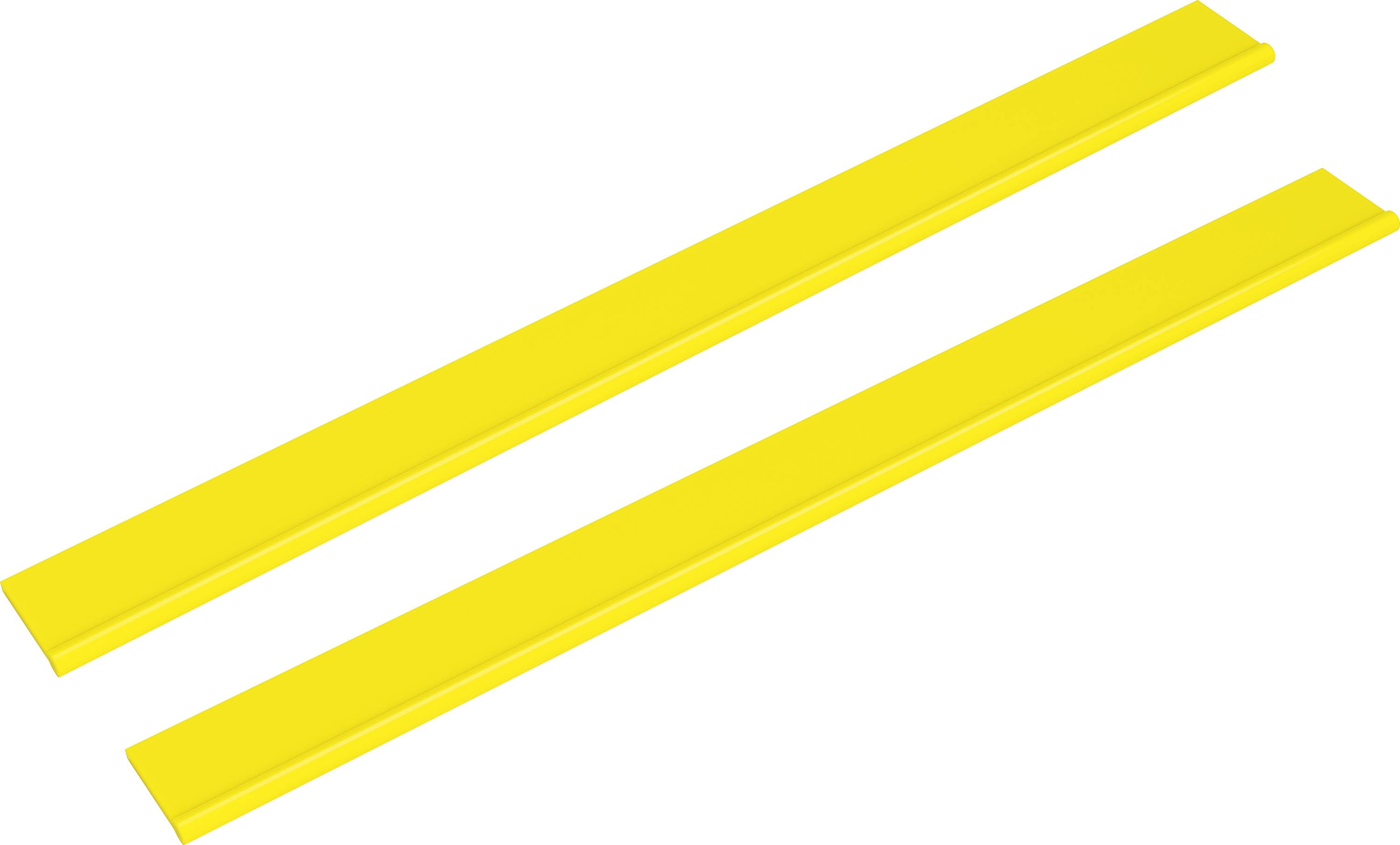 Zwei gelbe rechteckige Balken, diagonal auf weißem Hintergrund dargestellt.