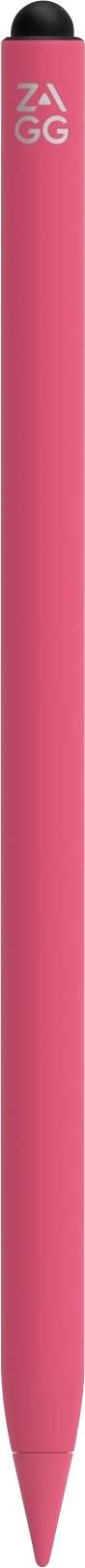 Ein rosa Stylus-Stift mit schwarzer Kappe und abgerundeter Spitze auf weißem Hintergrund.