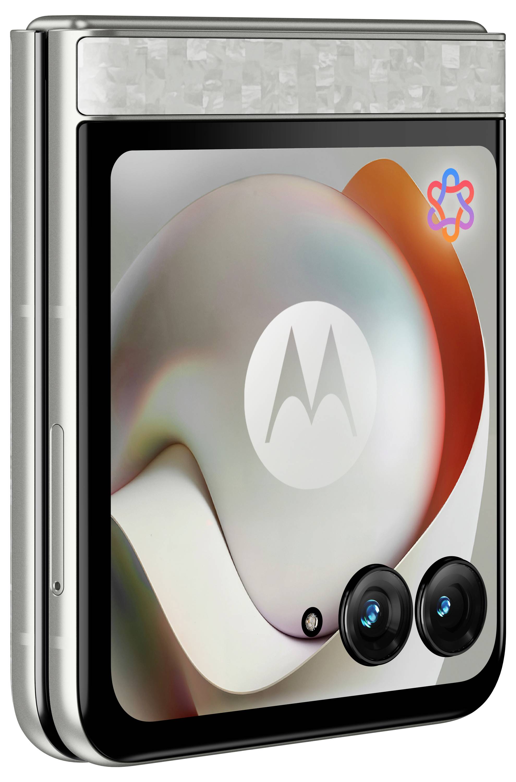 Motorola Moto G37 Smartphone von vorne gezeigt mit dunkelm abstraktem Hintergrund und Motorola- sowie FIFA-Logos oben, plus 